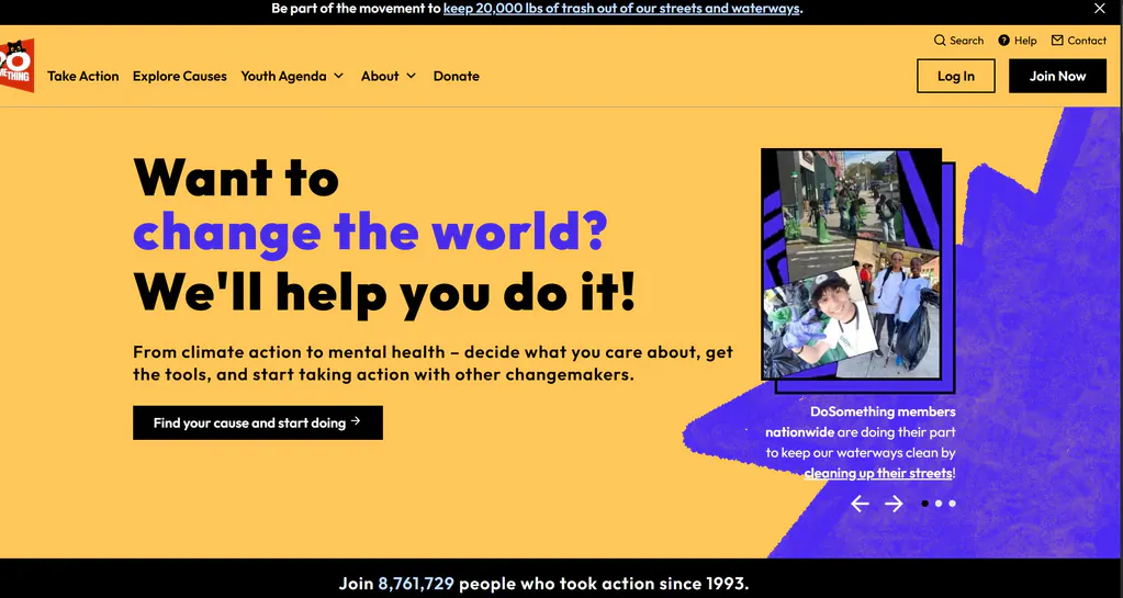  DoSomething.org  ——全球最大青少年社会行动与志愿服务平台，让年轻人“为世界做点事”