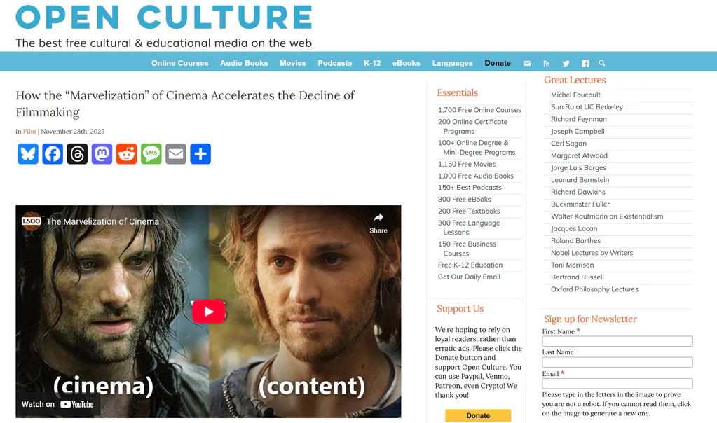  免费、海量、全学科的原版学习宝库:  Open Culture