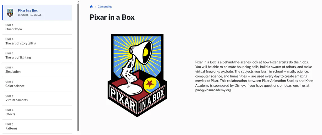  Pixar in a Box  ——皮克斯、可汗学院联手打造的“动画制作背后的数学、艺术与技术”课程（适合小学到高中）