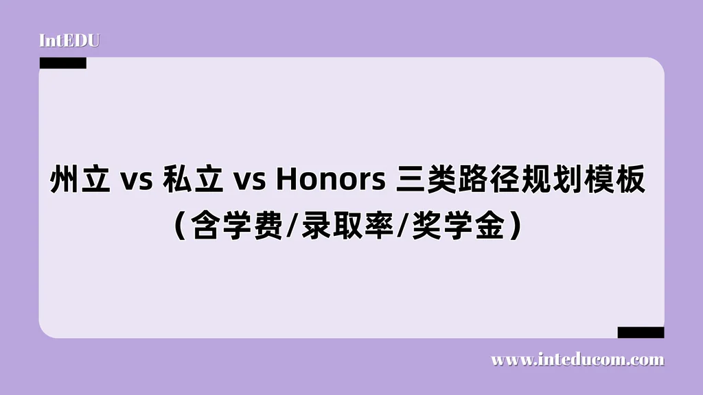 州立 vs 私立 vs Honors 三类路径规划模板（含学费/录取率/奖学金）