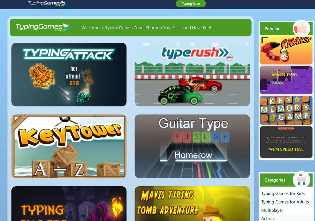  TypingGames.zone ——最有趣的英文打字练习平台，让孩子在玩中提升输入速度与拼写能力