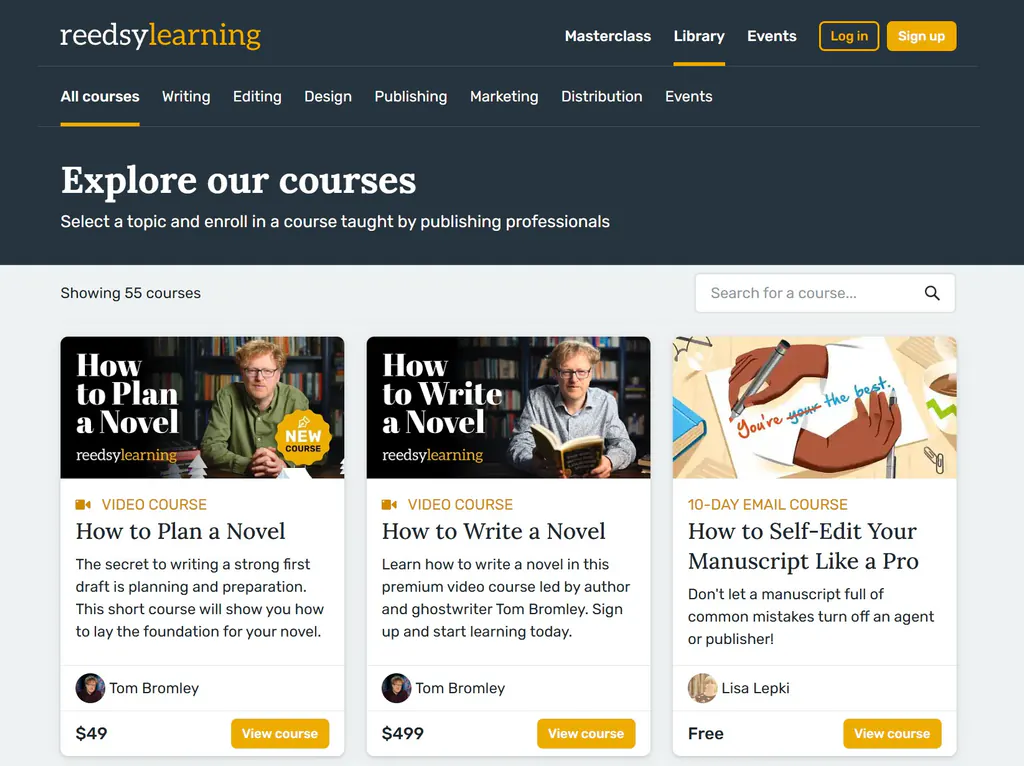 Reedsy Learning  ——最适合青少年与成年人的免费写作课、创意写作、故事结构、文学技巧平台 